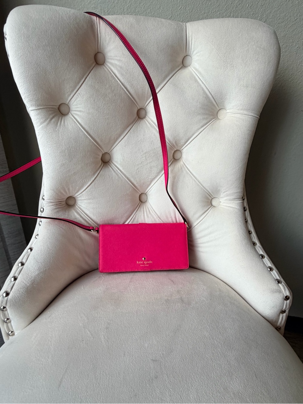 Kate Spade New York Hot Pink Saffiano Leather Wallet Crossbody Clutch Purse